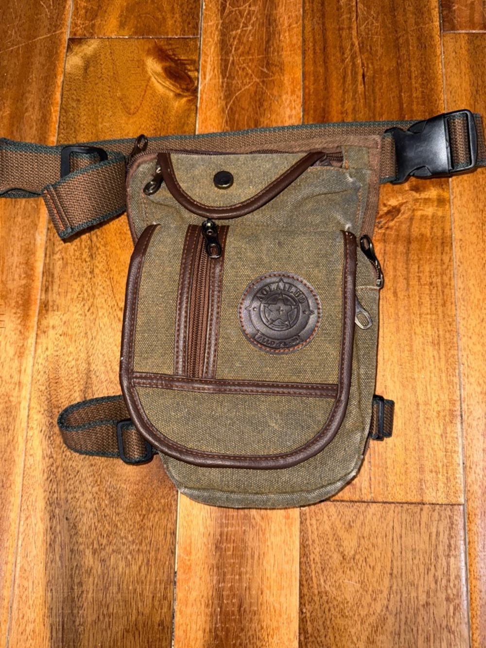 Canvas Leg Bag in Olive with Brown Trim - Casual Hands-Free Carry